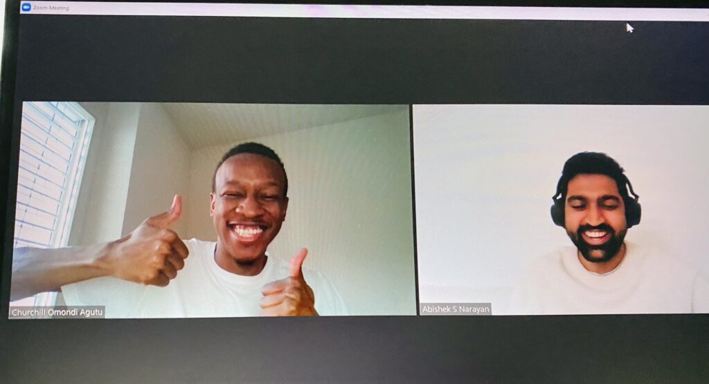 Picture of Chuchill and Abishek in a Zoom meeting